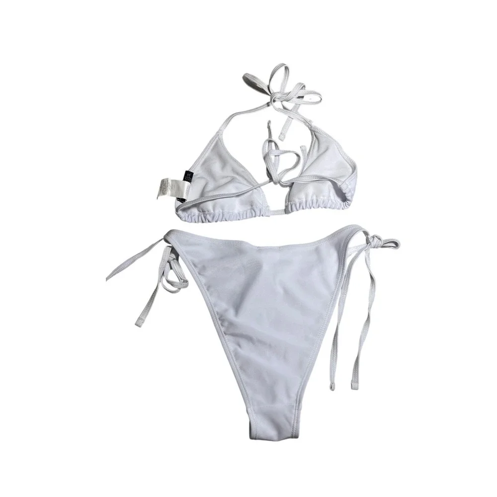 Nasty Gal Collection White Triangle Side Tie Bikini Set Size US 4